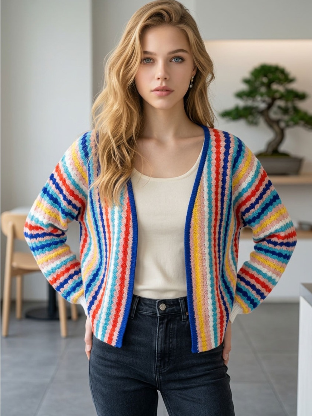 Women's Unbranded Multi-Color Striped Cardigan Sweater Size M